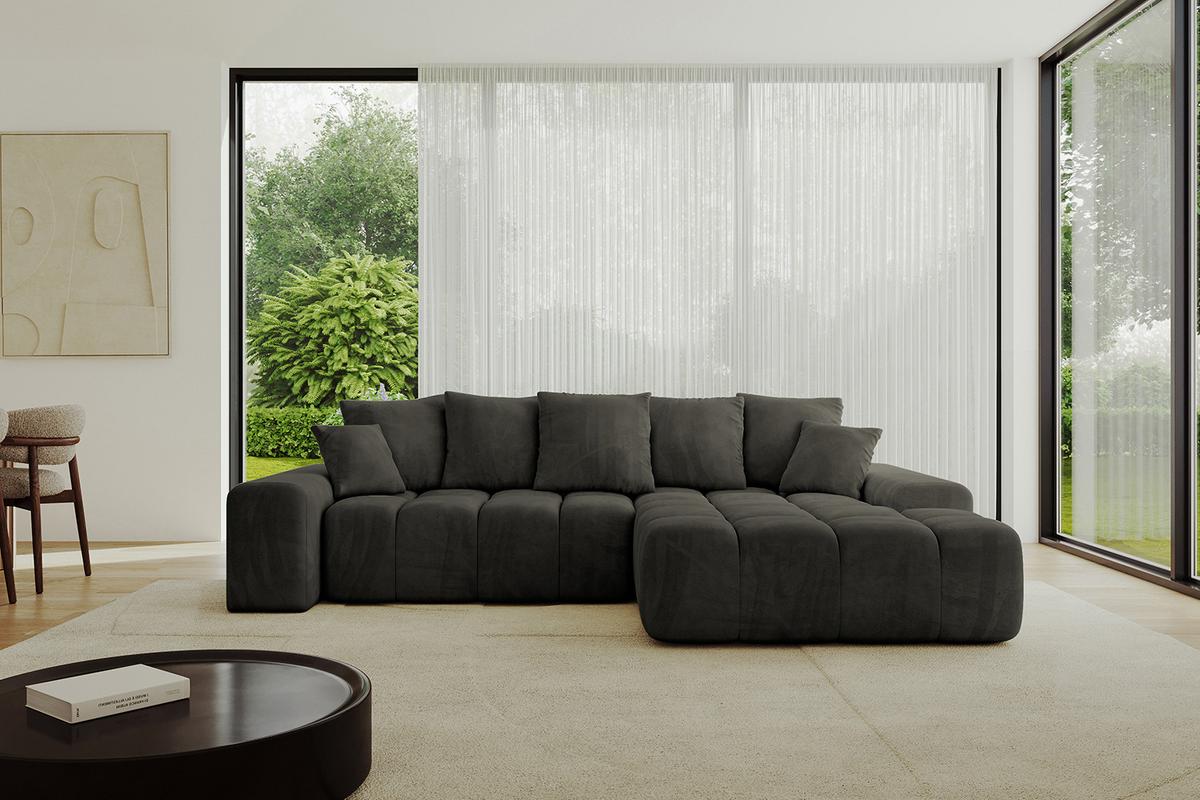 ECKSOFA Ottomane Rechts ENSI-L - 267x164x69 cm Schwarz - Schwarz, Holzwerkstoff/Kunststoff (164/267cm) - ALTDECOR