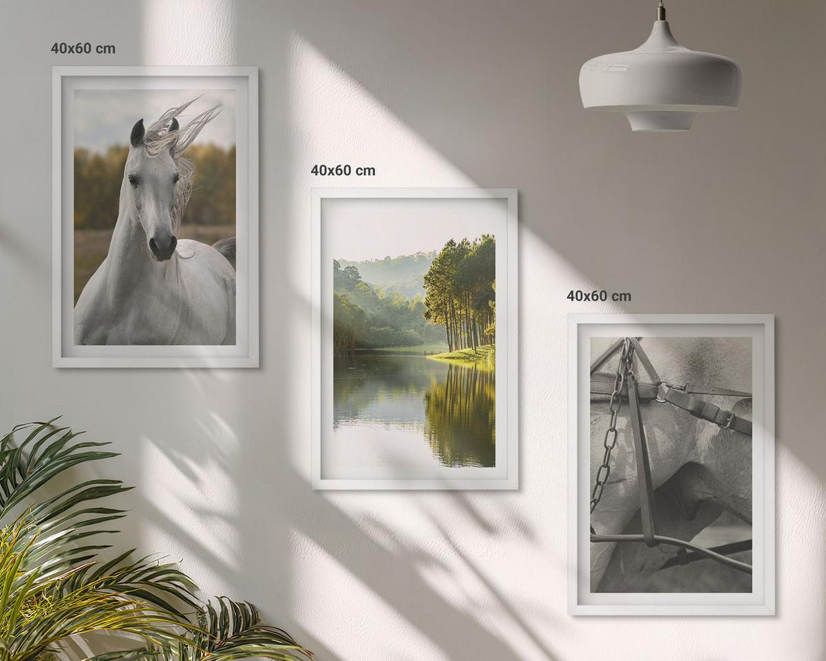BILDER SET 3er Set - 40x60 cm Weißer Rahmen - Natur des Flusses White Horses - Weiß, Kunststoff (40/60cm) - TULUP