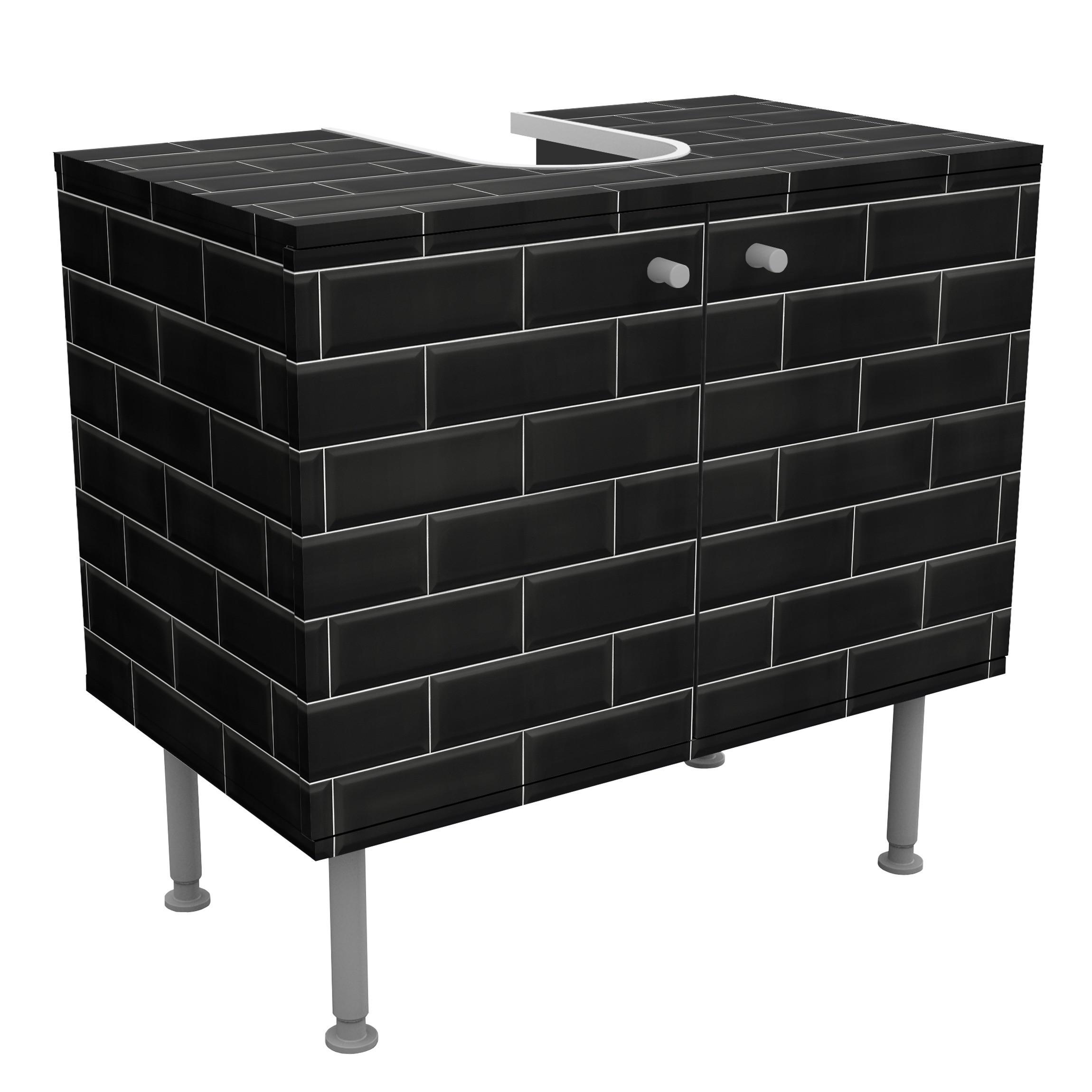 WASCHBECKENUNTERSCHRANK Keramikfliesen Schwarz 60/55/35 cm - Schwarz, Holzwerkstoff (60/55/35cm) - Bilderwelten