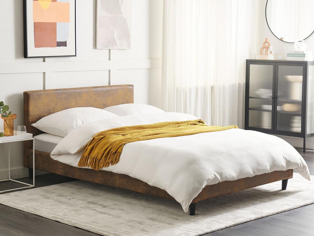 BETTRAHMENBEZUG Kunstleder 140/200 cm Braun Fitou - Braun, Kunststoff (150/214cm) - Beliani