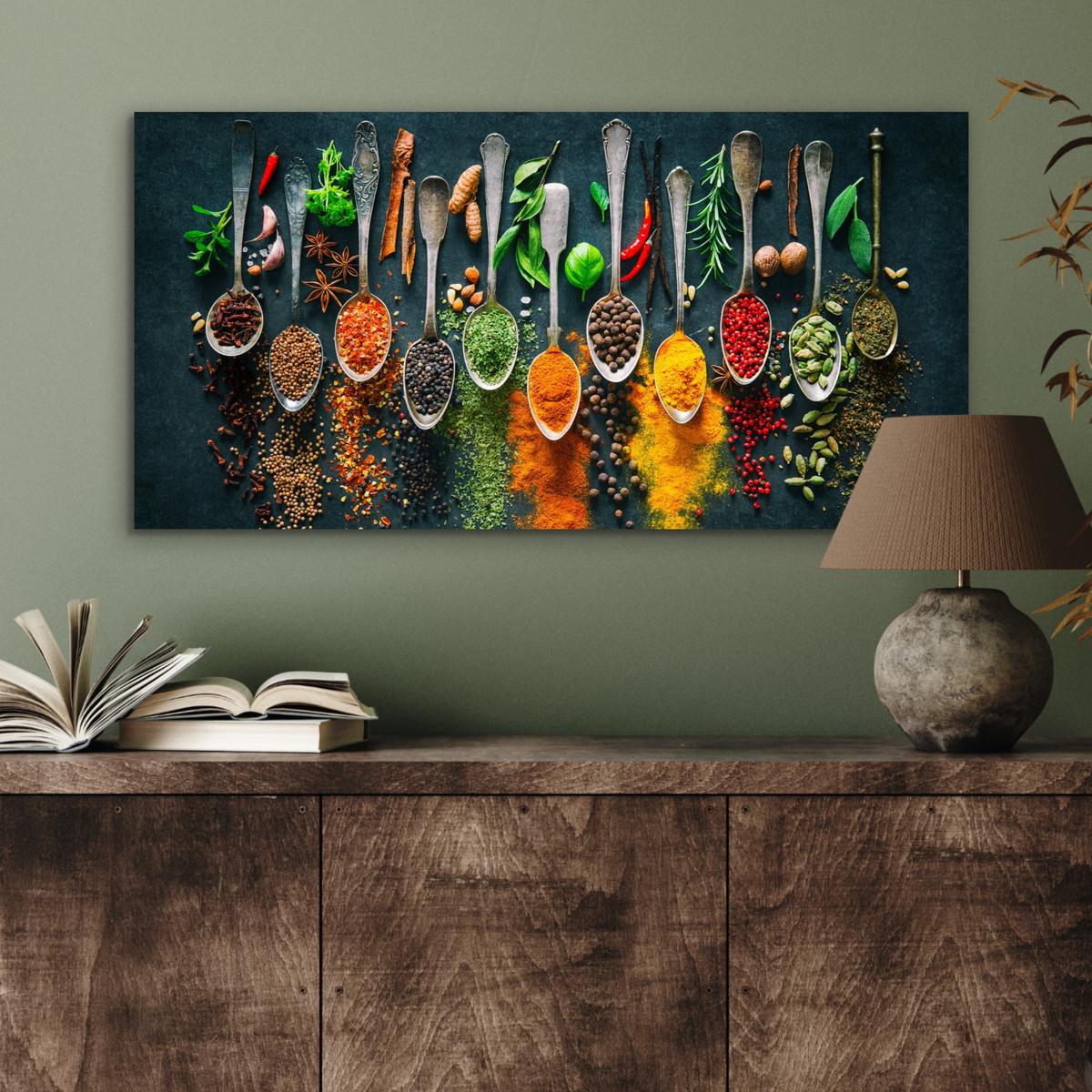 METALLBILD Kräuter - Gewürze - Löffel 80x40 cm - Currygelb, Metall (80/40cm) - MuchoWow