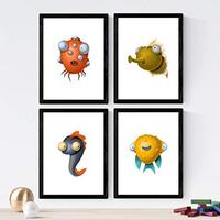 POSTER Set mit 4 Lustige Fischen A3 Rahmenlos - Klar, Papier (29.7/3cm) - Nacnic