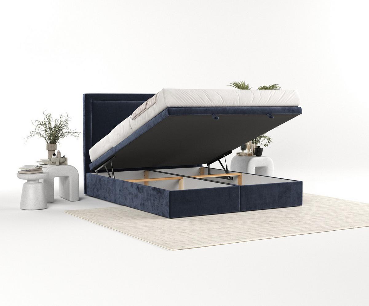 POLSTERBETT Salma mit Stauraum 120/200 cm Marineblau im Lotta Stoff - Schwarz/Dunkelblau, Holz/Holzwerkstoff (120/200cm) - AltaBeds