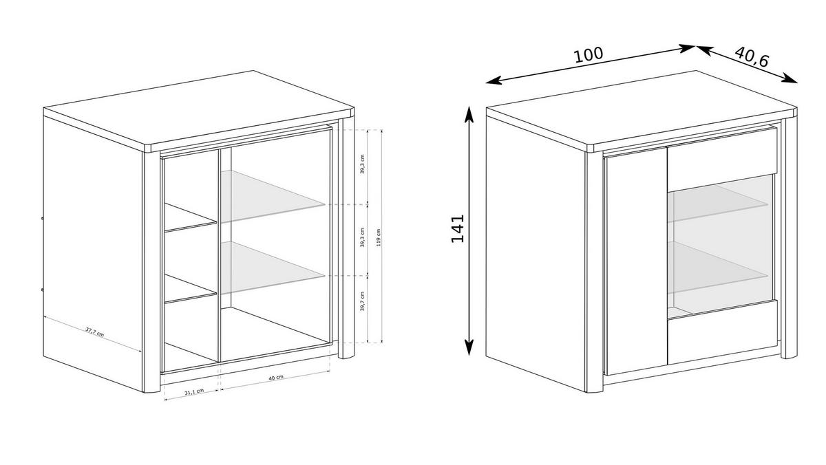 VITRINE VARUS 141 / 100 cm in Eichefarben - Eichefarben/Weiß, Holzwerkstoff (100/141/40.5cm) - MASSENO