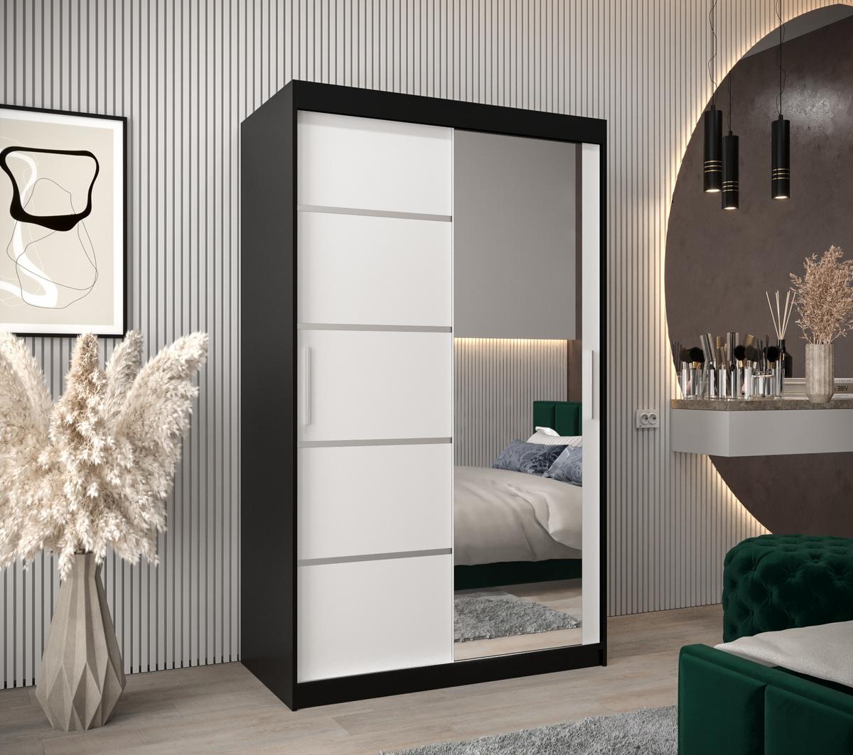 SCHWEBETÜRENSCHRANK 200/120/62 2-türig - Silberfarben/Schwarz, Holz/Kunststoff (120/200/62cm) - MÖBEL KRYSPOL