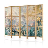 PARAVENT Japanischer 5-tlg 225x172 cm Bunte Pflanzen - Multicolor, Holz/Textil (225/172/3cm) - Muralo