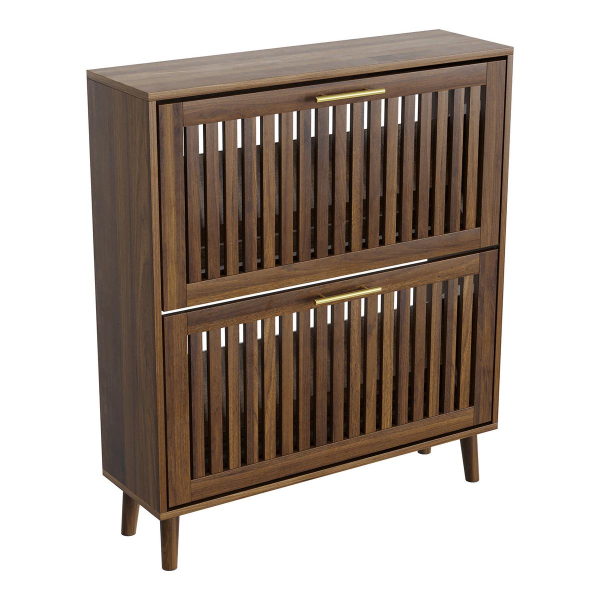 SCHUHSCHRANK in Walnuss-Optik, freistehend mit 2 Klappfächern - Walnussfarben, Holzwerkstoff (80/93/24cm) - Urban Meuble