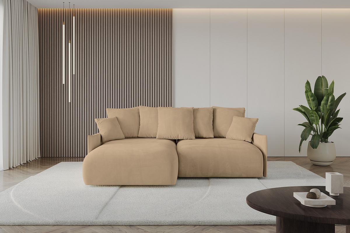 ECKSOFA Ottomane links ONESK-L-v1 216x177x72 Grün Velours - Beige, Holzwerkstoff/Kunststoff (216/177cm) - ALTDECOR