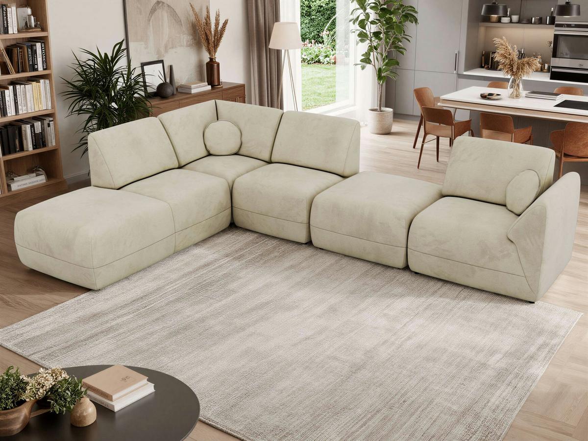 ECKSOFA NOARA 6M L Beige Velvet - Links - Beige/Schwarz, Kunststoff/Textil (244/355cm) - MKS