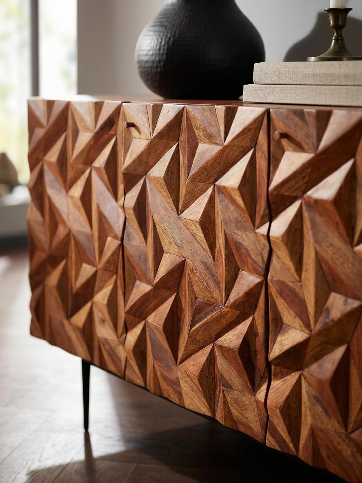 SIDEBOARD – "Metallux", Massivholz, braun, 3D-Oberfläche, modern - Schwarz/Braun, Holz/Metall (144/72/47cm) - KADIMA DESIGN