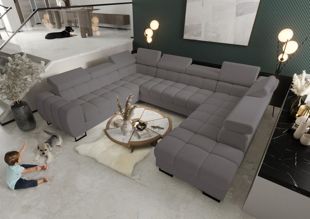 WOHNLANDSCHAFT Bastien Xl - Dunkelgrau, Holzwerkstoff/Textil (350/95/265cm) - Fun Möbel