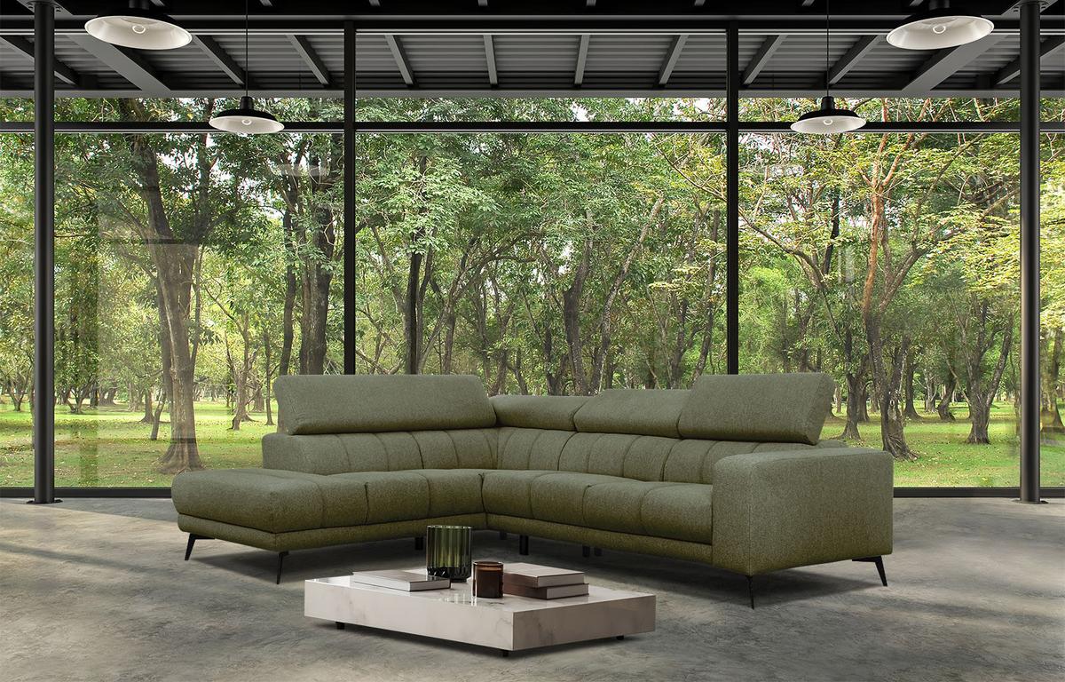 ECKSOFA MORELLO 5-Sitzer, olivgrün - Schwarz/Olivgrün, Holzwerkstoff/Textil (158/269cm) - Wozimo
