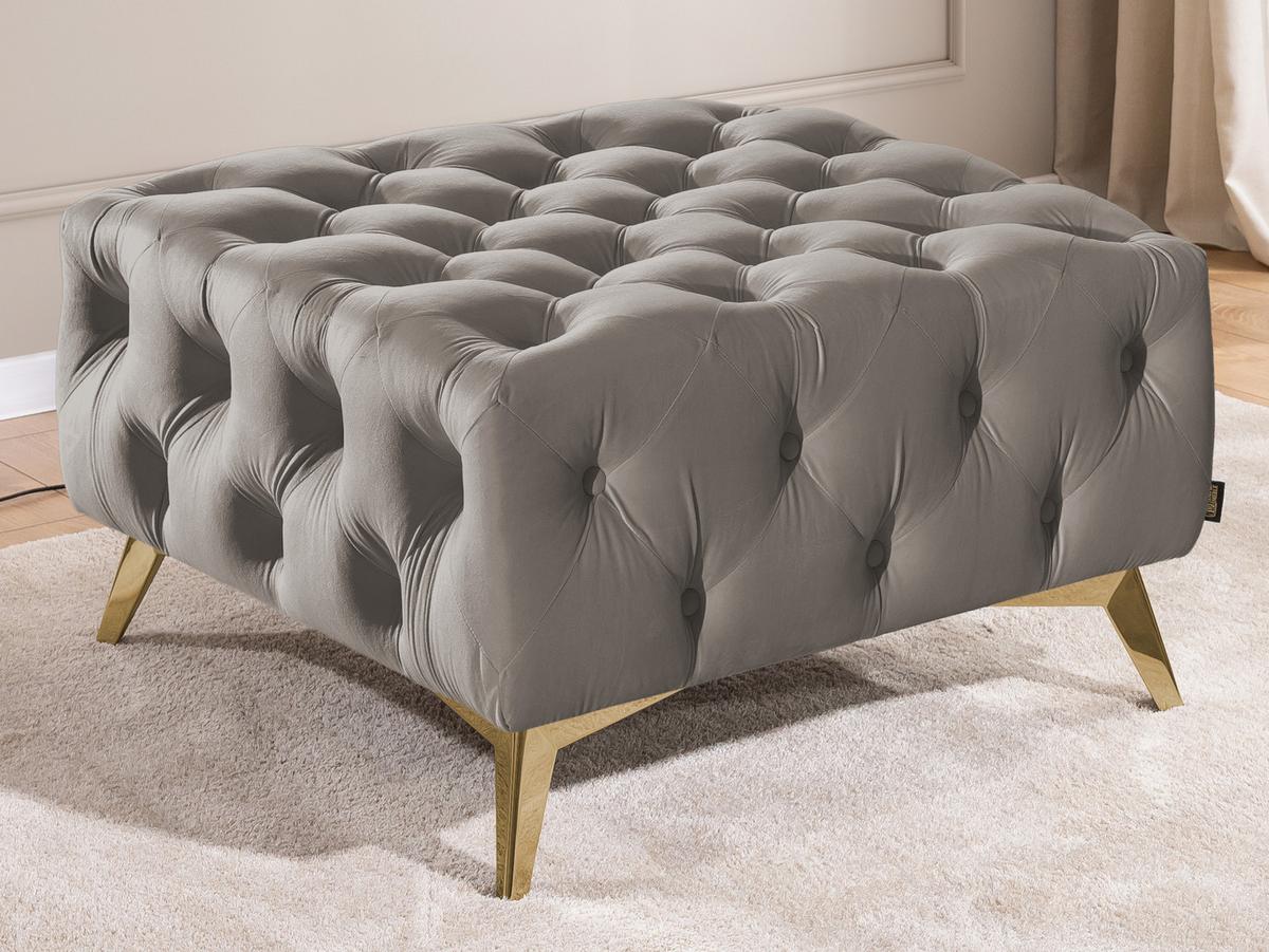 HOCKER Chesterfield Whitby Grau Samt mit goldenen Füßen - Goldfarben/Grau, Holz/Textil (80/45/80cm) - S-Style Möbel
