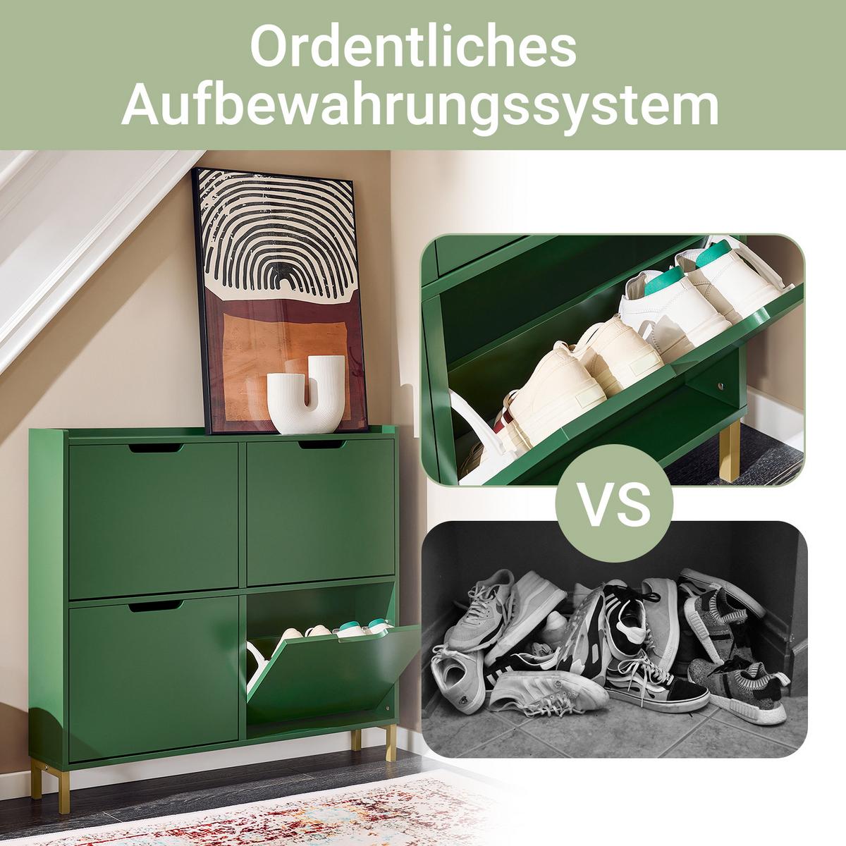 SCHUHSCHRANK mit 4 Klappen, Dunkelgrün 100x91x19cm - Dunkelgrün, Holzwerkstoff/Metall (100/91/19cm) - SoBuy