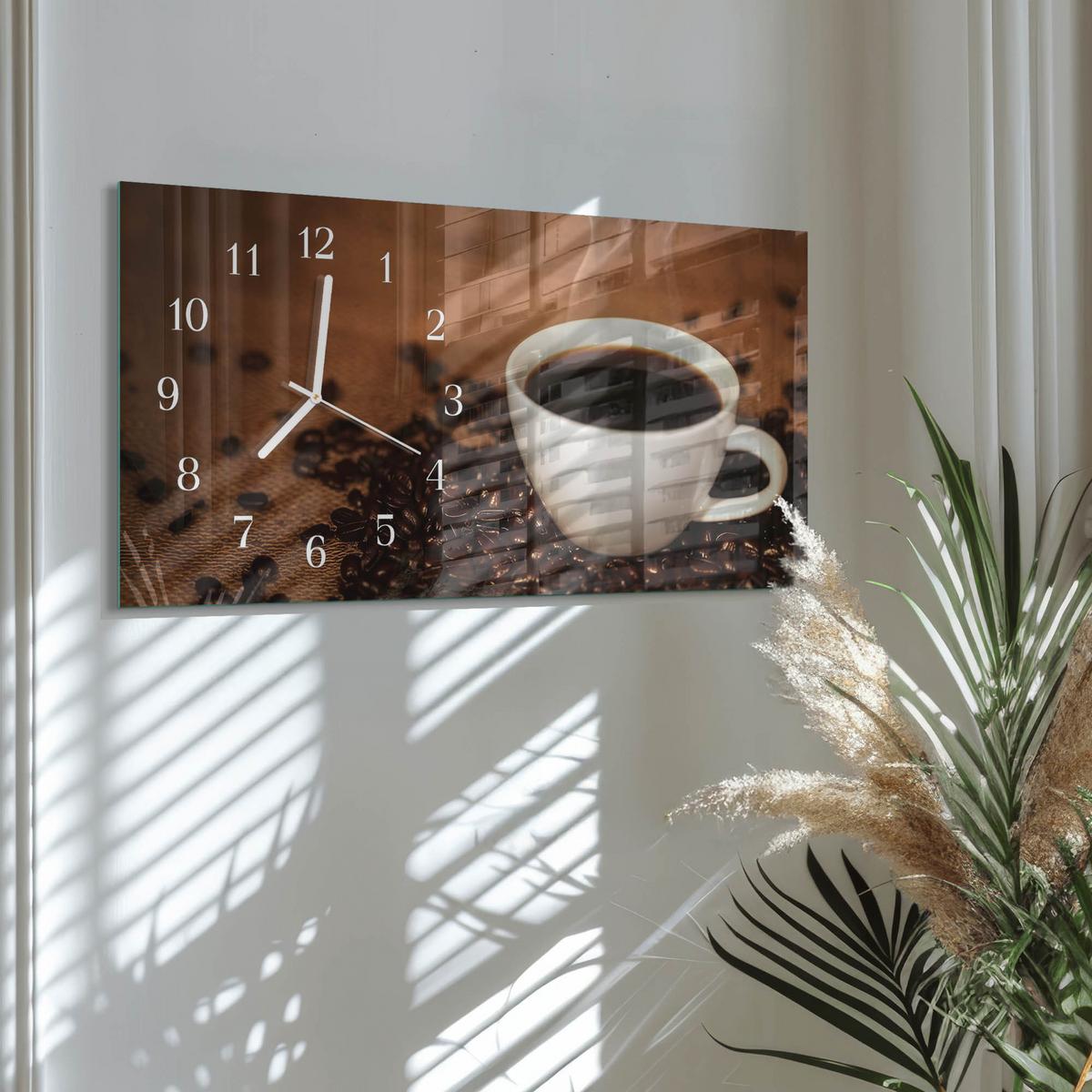 WANDUHR aus Glas 60x30 cm - Heißer Kaffee - Braun, Glas (60/30/0.4cm) - TULUP