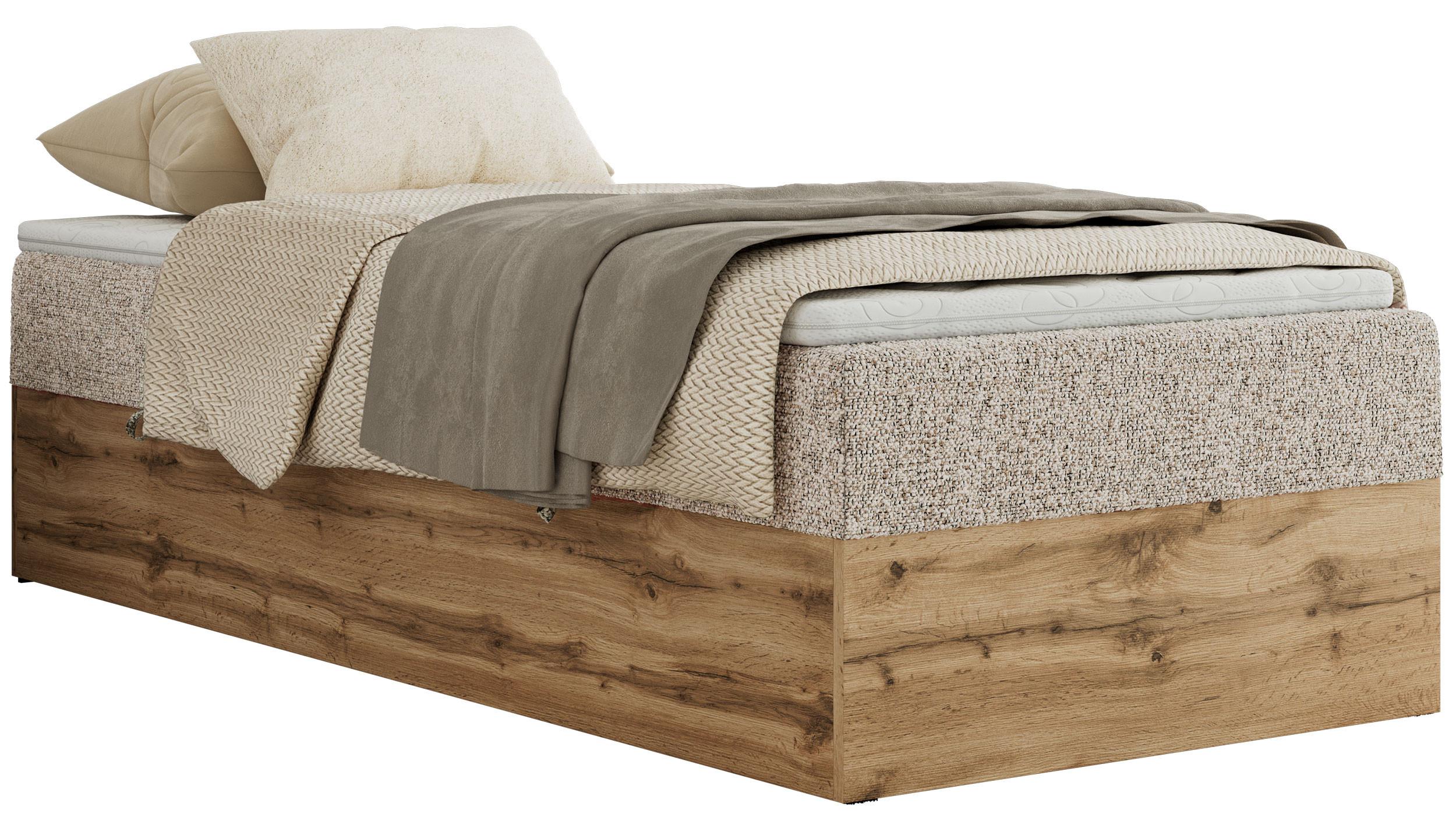 BOXBETT WOOD ZERO 90/200 - Beige Struktur - H4 - Topper T25 - Beige, Textil (90/200cm) - MKS