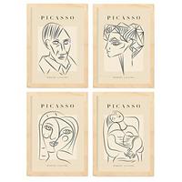 POSTER Set mit 4 PicassoSammlung von Linienporträts Ästhetische A3 Rahmen aus hellem Holz - Beige, Papier (29.7/3cm) - Nacnic