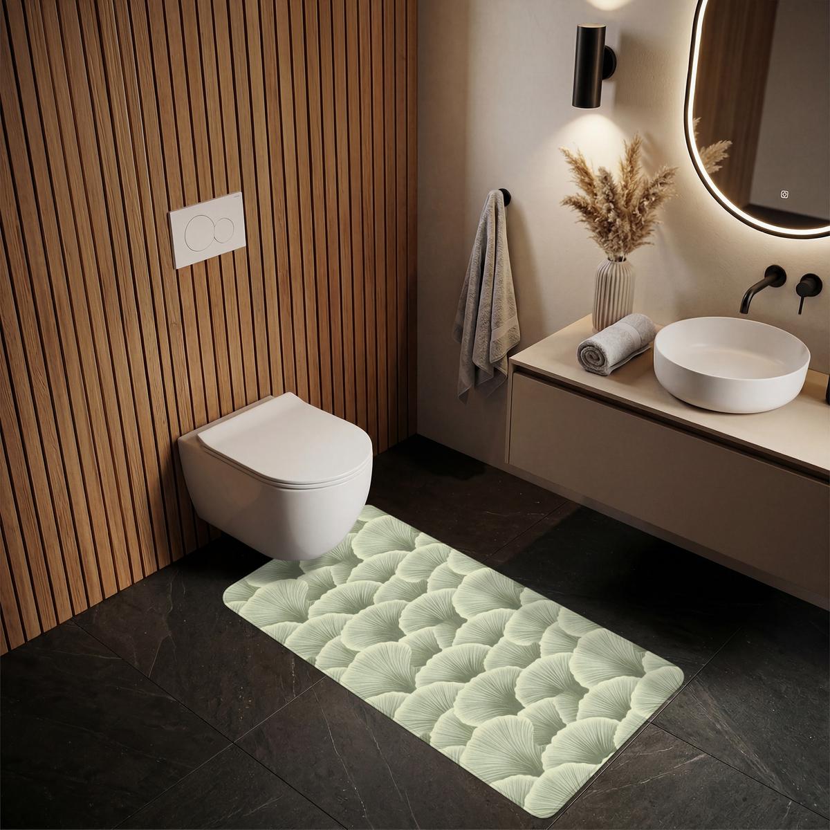 BADEMATTE Fächer - Blatt - Grün 60x120 cm - Pastellgrün, Textil (60/120cm) - OnlyWow