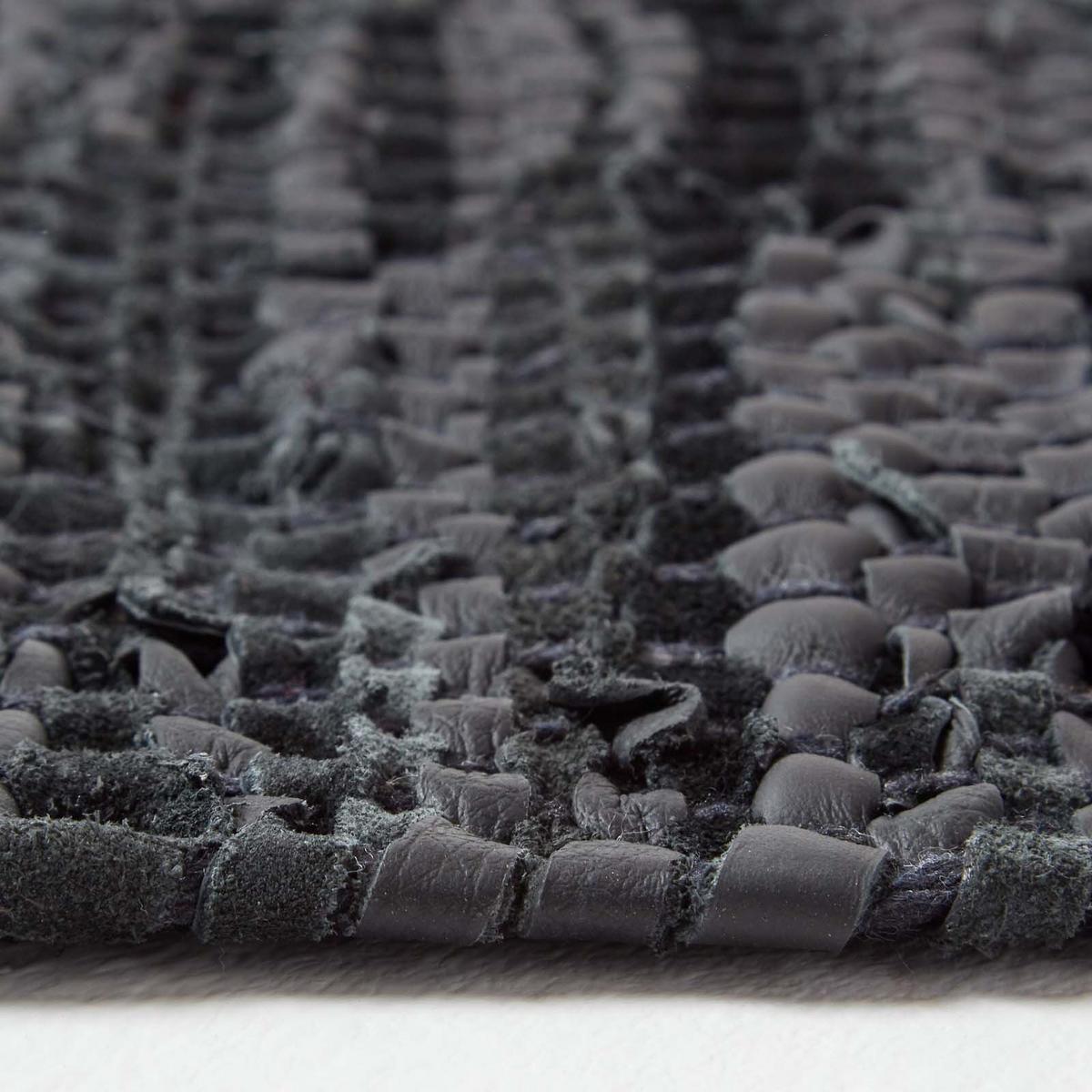 LEDER-TEPPICHLÄUFER Denver gewebt 66/200 cm - Schwarz, Leder (66/200cm) - Homescapes