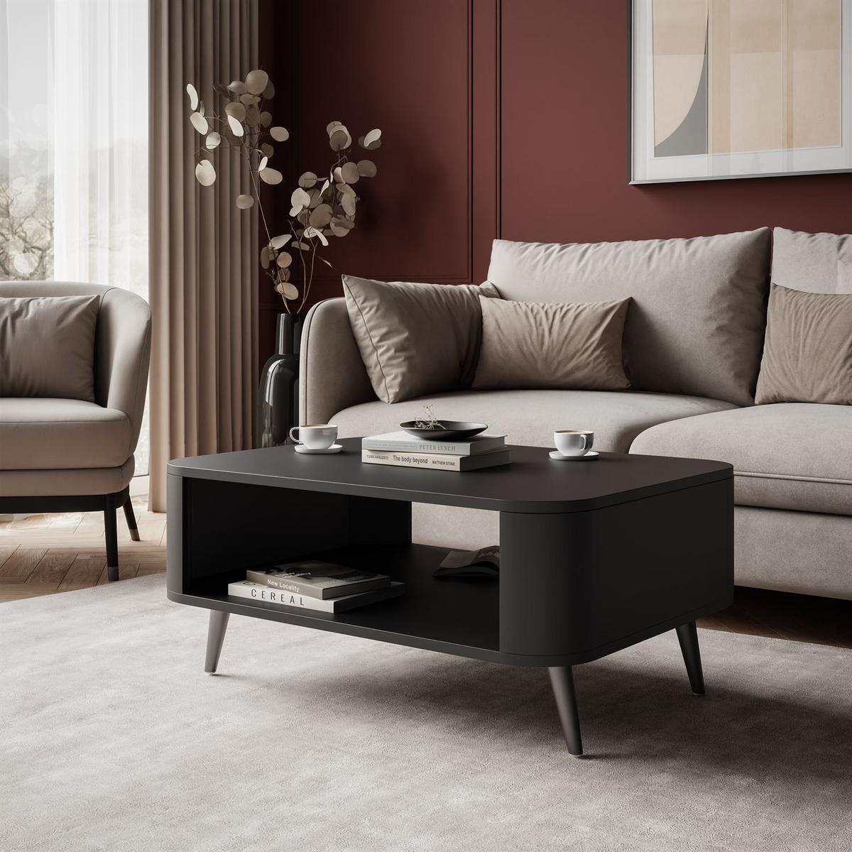 COUCHTISCH SHADOW II mit Ablage unter der Tischplatte - Schwarz, Holzwerkstoff (60/80/35cm) - Lookway