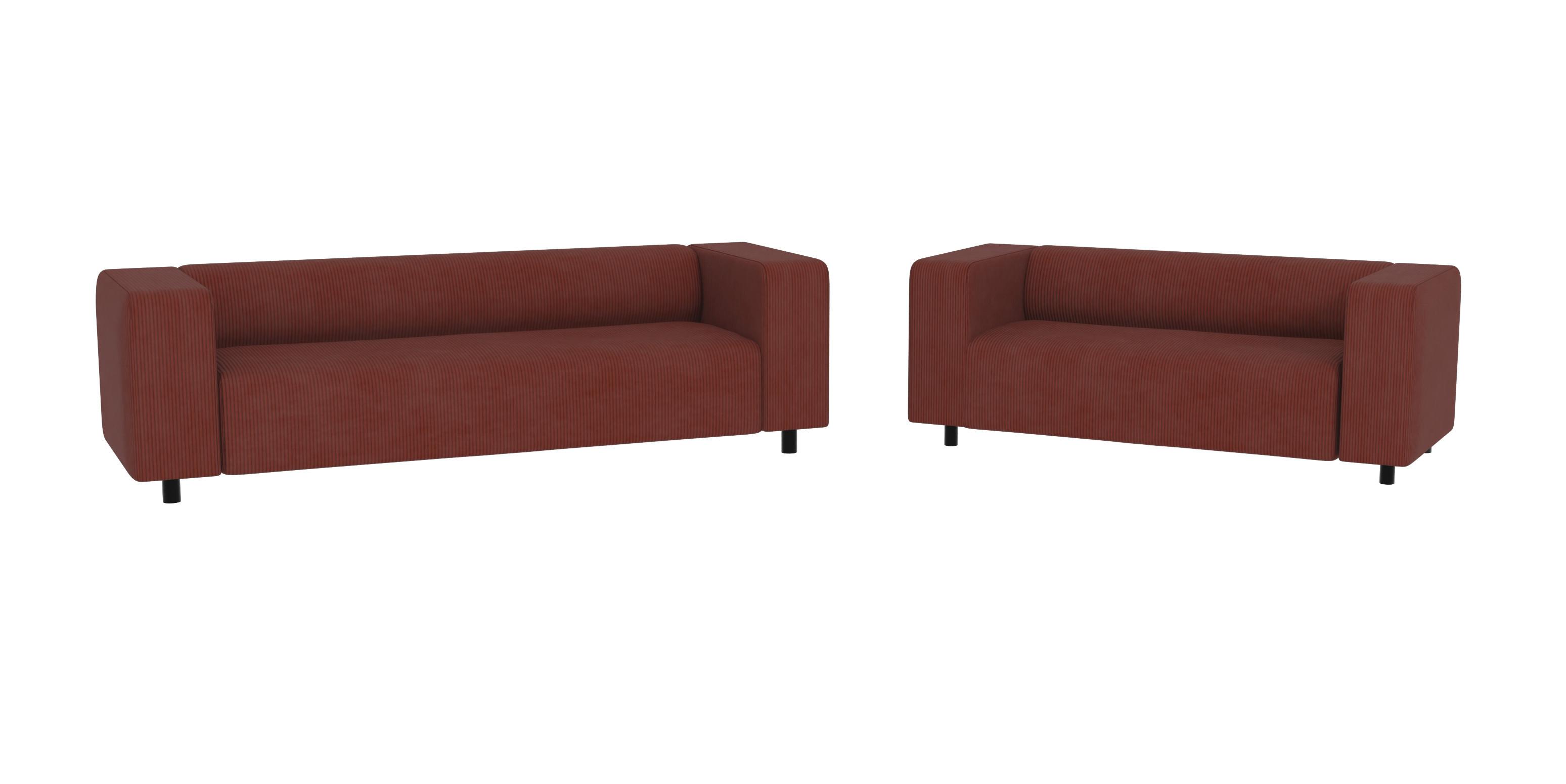 SITZGARNITUR 3+2 Tove Terrakotta Cord - Terracotta/Schwarz, Holz/Kunststoff (175/65/80cm) - S-Style Möbel