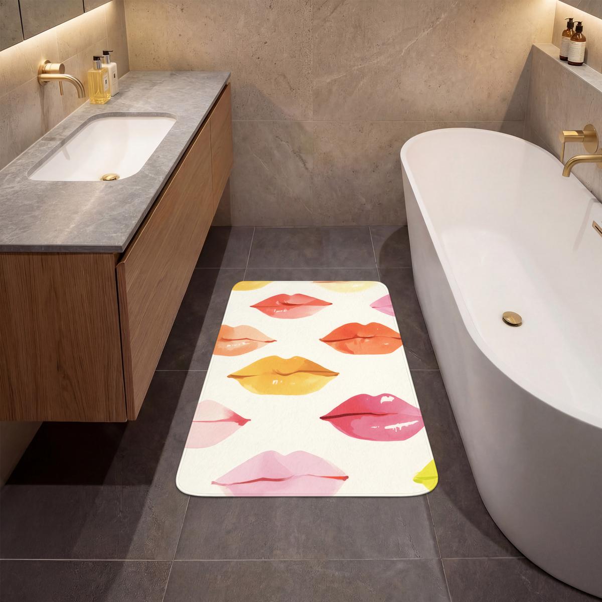 BADEMATTE Lippen - Bunt - Glänzend 60x90 cm - Rosa, Textil (60/90cm) - OnlyWow