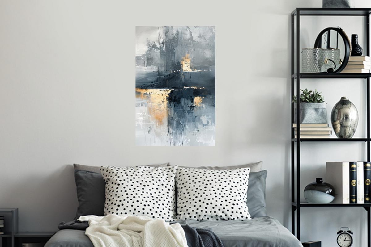 WANDTATTOO Kunst - Grau - Gold - Abstrakt Wandbild 40x60 cm - Dunkelgrau, Kunststoff (40/60/0.1cm) - MuchoWow