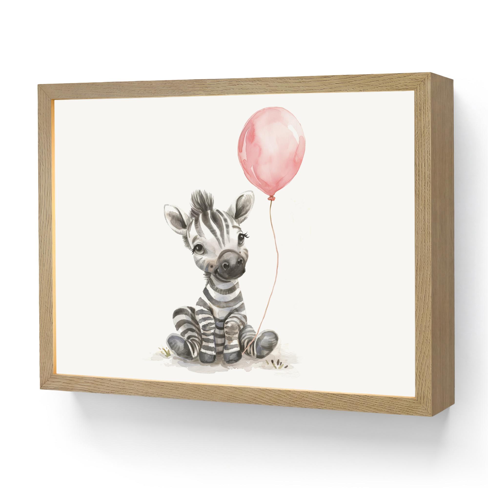WANDLEUCHTE MIT AKKU Zebra - Baby - Tiere - Rosa Luftballon 40x30 cm - Weiß, Holzwerkstoff (40/30/8cm) - OnlyWow