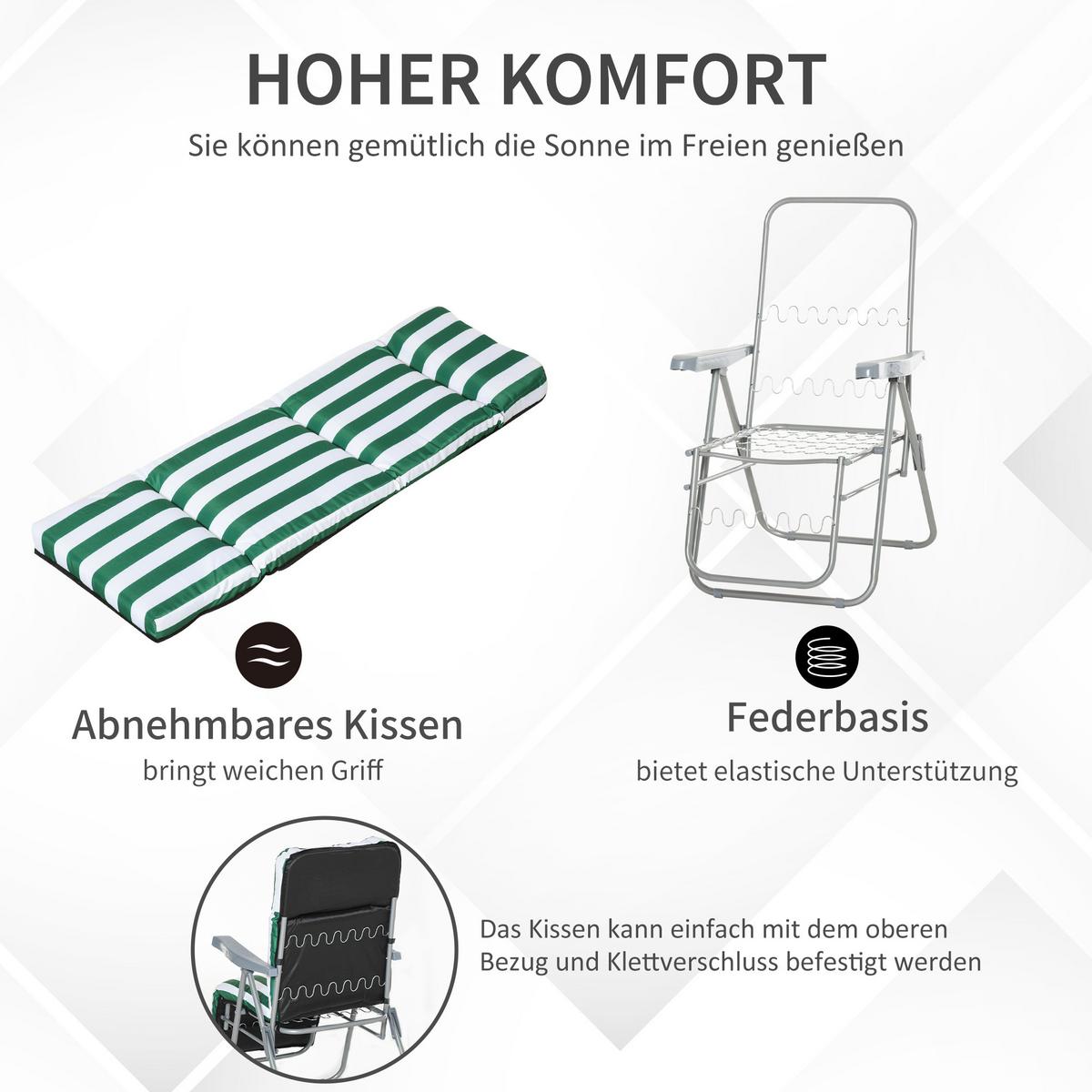 SONNENLIEGE, 5 Positionen Auflage, Stahl, Polyester, Schaumstoff, Grün - Grün, Kunststoff (75/102/60cm) - Outsunny
