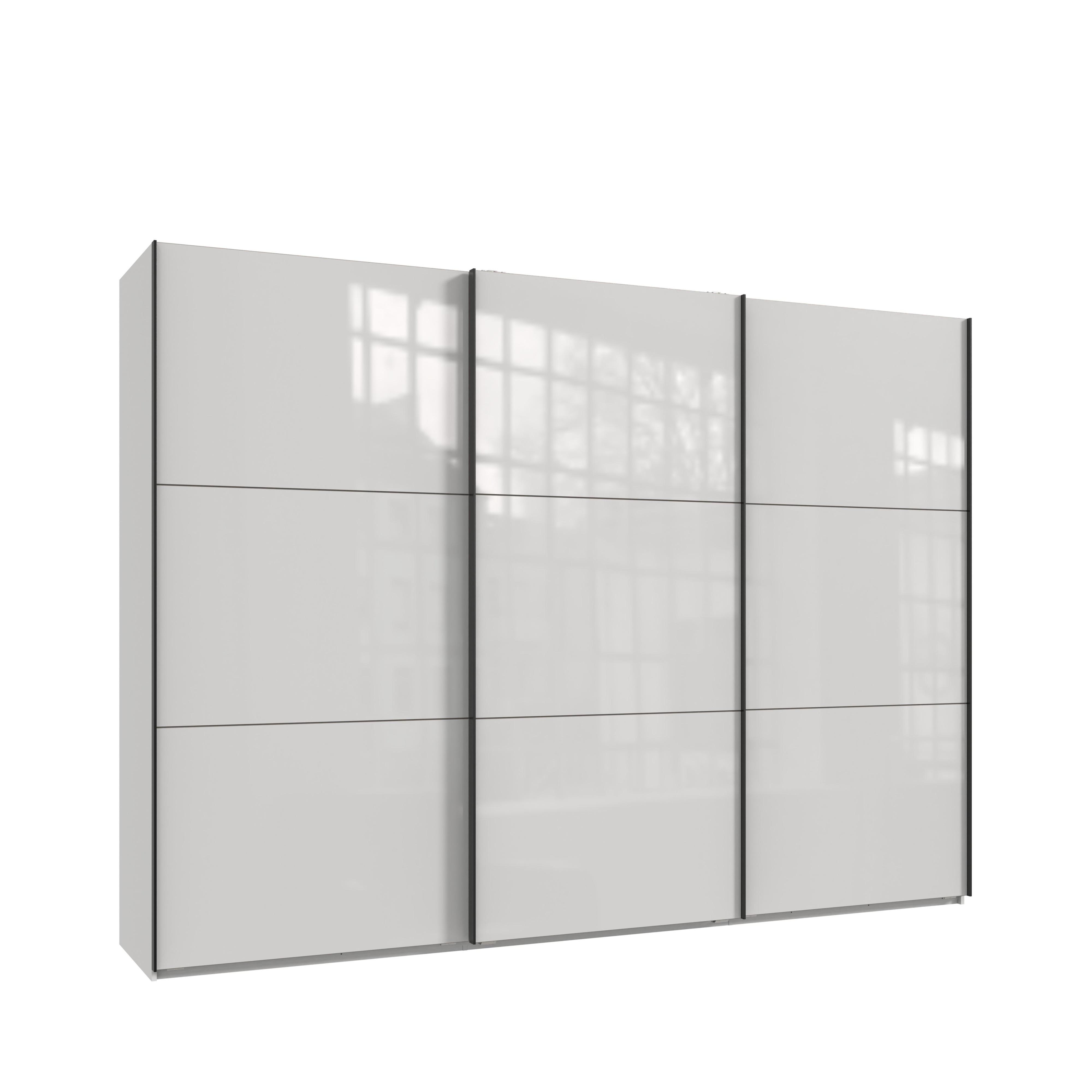 SCHWEBETÜRENSCHRANK 3-türig B300/H216/T65 cm in Weiß mit Glasfront, Kleiderschrank inkl. Vollausstattung / 22036 - Eichefarben/Weiß, Holzwerkstoff/Metall (300/216/65cm) - luma-home