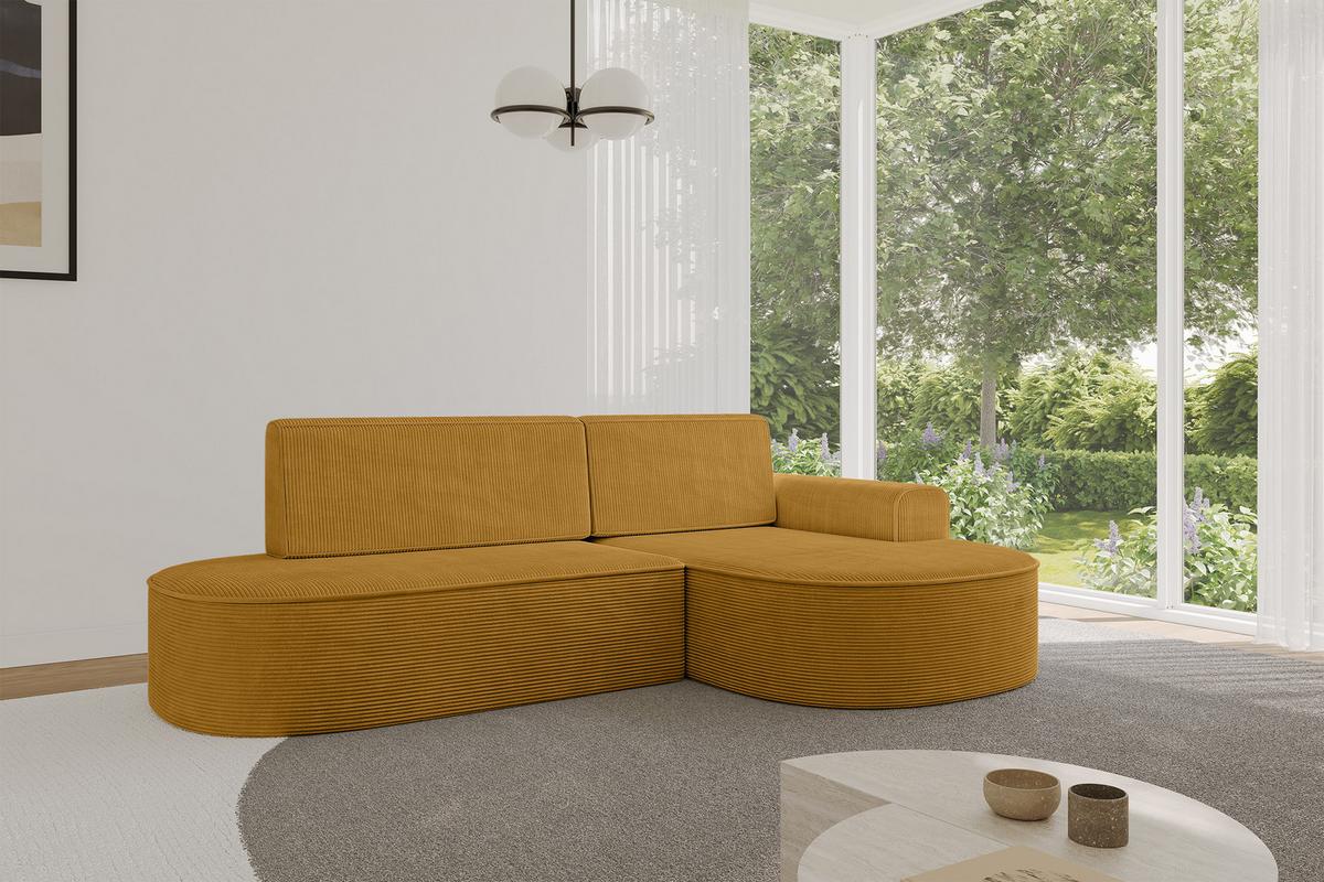 ECKSOFA mit Schlaffunktion und Bettkasten Ottomane Rechts MARI-L1-S - 283x167x73 cm Senfgelb Cord - Gelb/Schwarz, Holzwerkstoff/Kunststoff (167/283cm) - ALTDECOR
