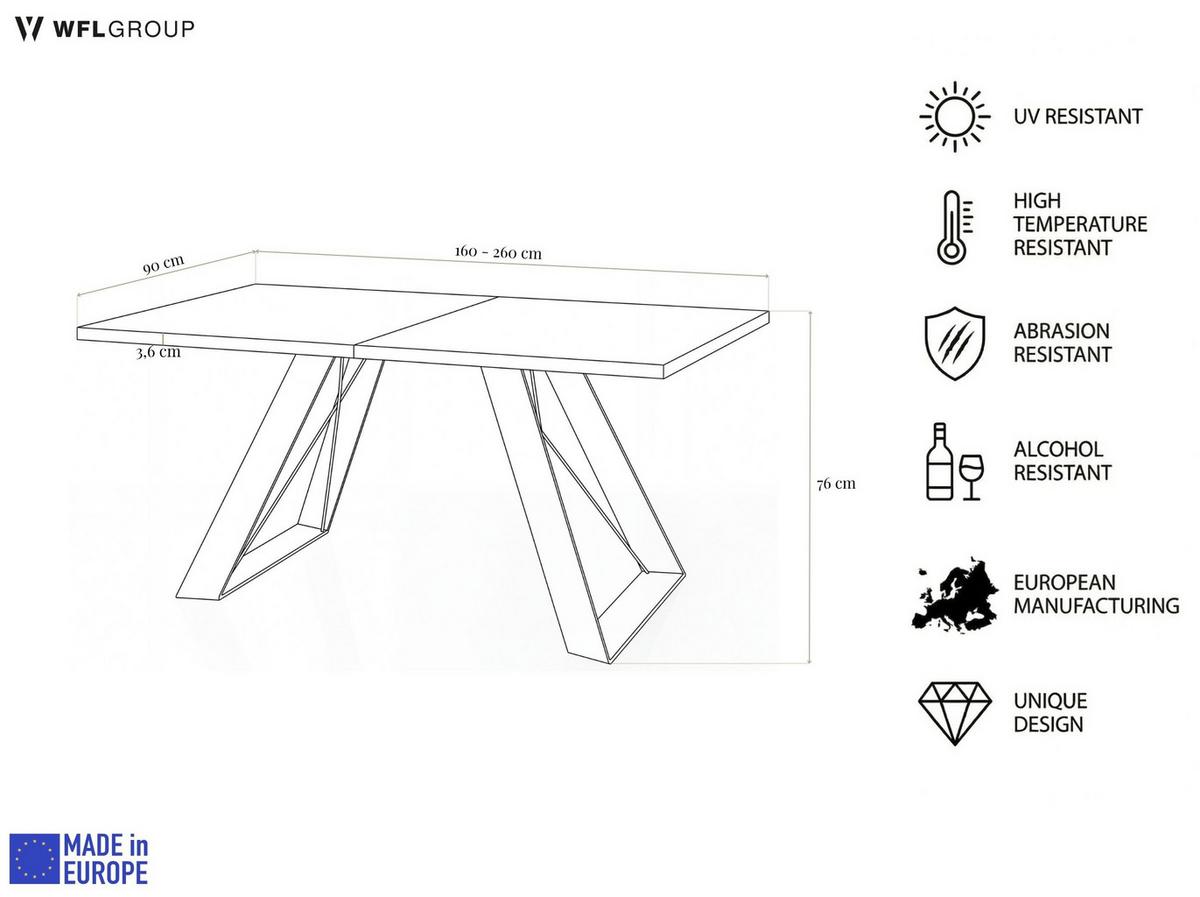 ESSTISCH Colter rechteckig ausziehbar, Lancelot Eiche 160-260/90/76 cm - Eichefarben/Schwarz, Holzwerkstoff/Metall (90/260/76cm) - WFL GROUP