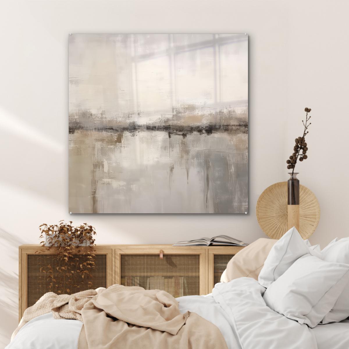ACRYLGLASBILD Moderne Kunst - Abstrakt - Beige 90x90 cm - Beige, Glas (90/90cm) - MuchoWow