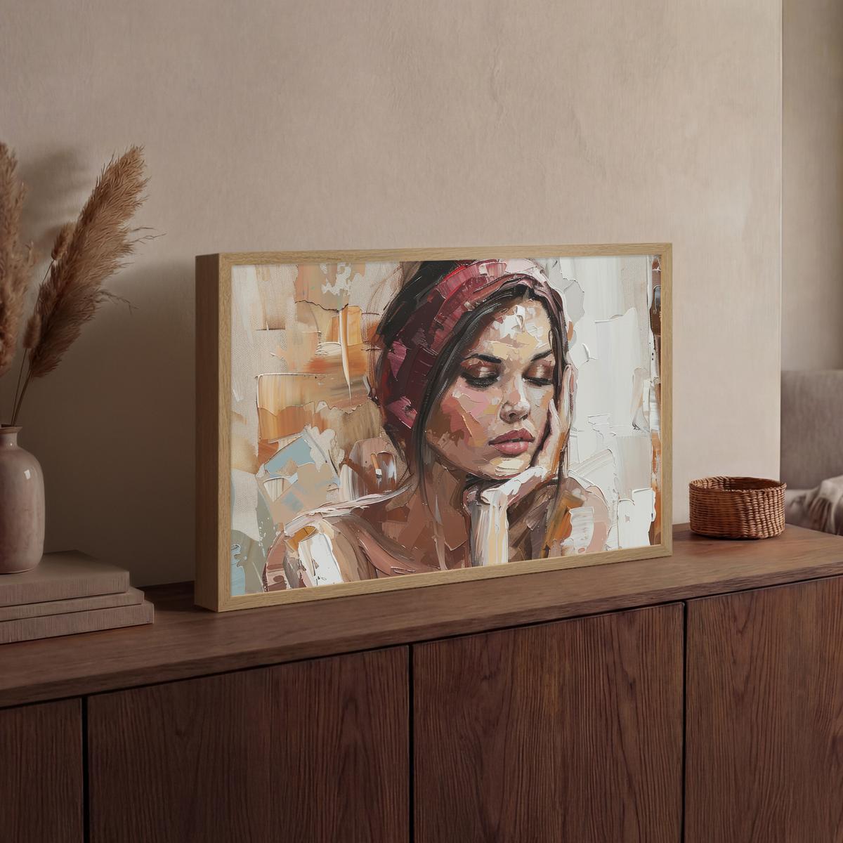 WANDLEUCHTE MIT AKKU Frau - Lackierung - Porträt - Modern 60x40 cm - Braun, Holzwerkstoff (60/40/8cm) - OnlyWow
