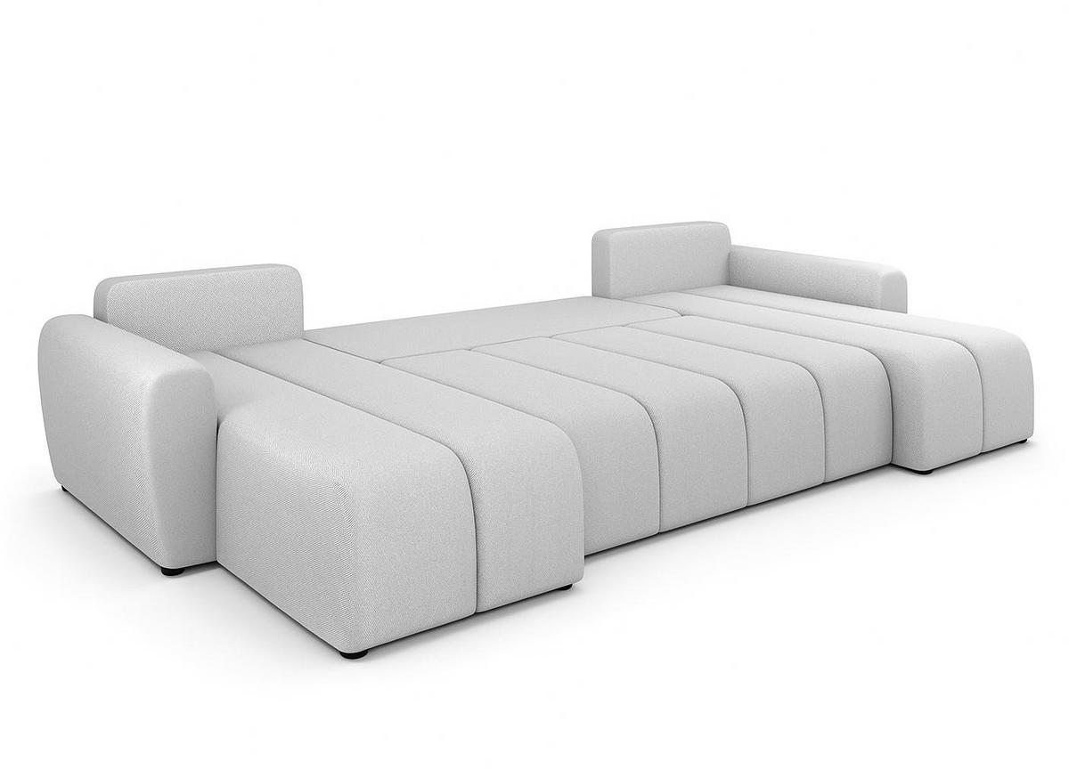 WOHNLANDSCHAFT Ferrande Hellgrau 318/149/91 cm mit Bettkasten Schlaffunktion Komfort - Hellgrau/Schwarz, Kunststoff/Textil (318/91/149cm) - AX Living