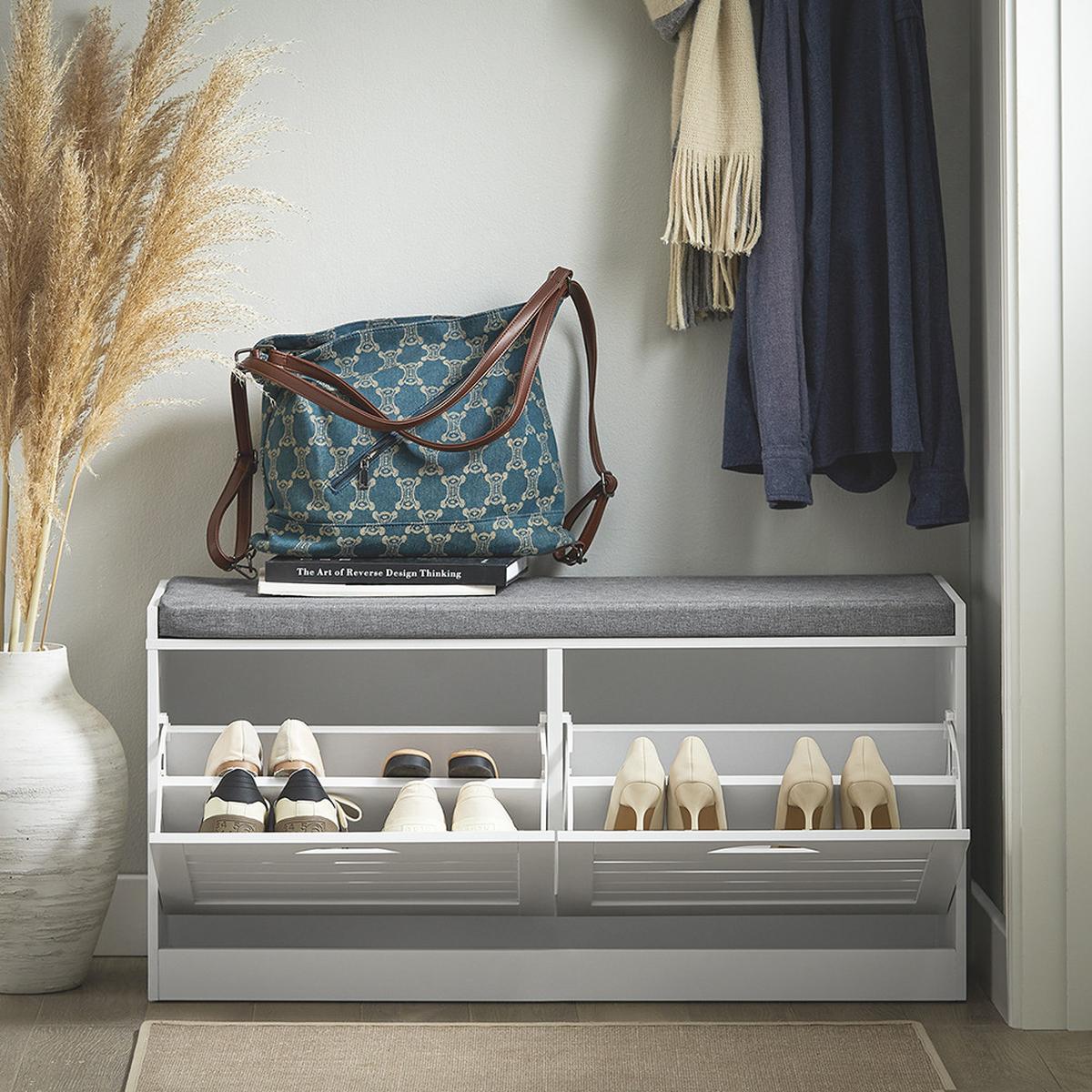 SCHUHBANK mit 2 Türen Weiß 97x30x47cm Modern - Weiß, Holzwerkstoff (30/47/97cm) - SoBuy