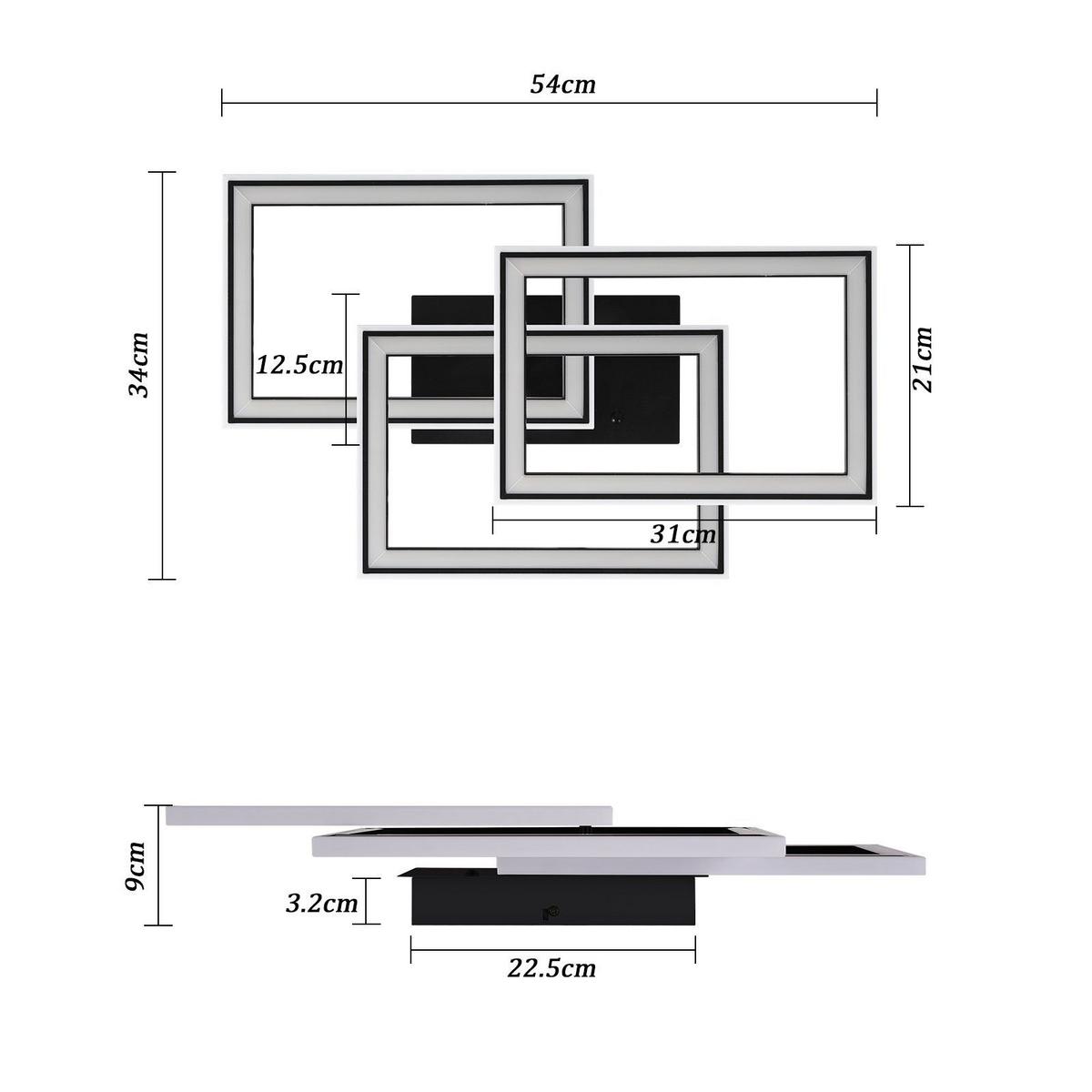 LED-DECKENLEUCHTE Lieselotte 54/34/9 cm - Schwarz, Metall (54/34/9cm) - Nettlife