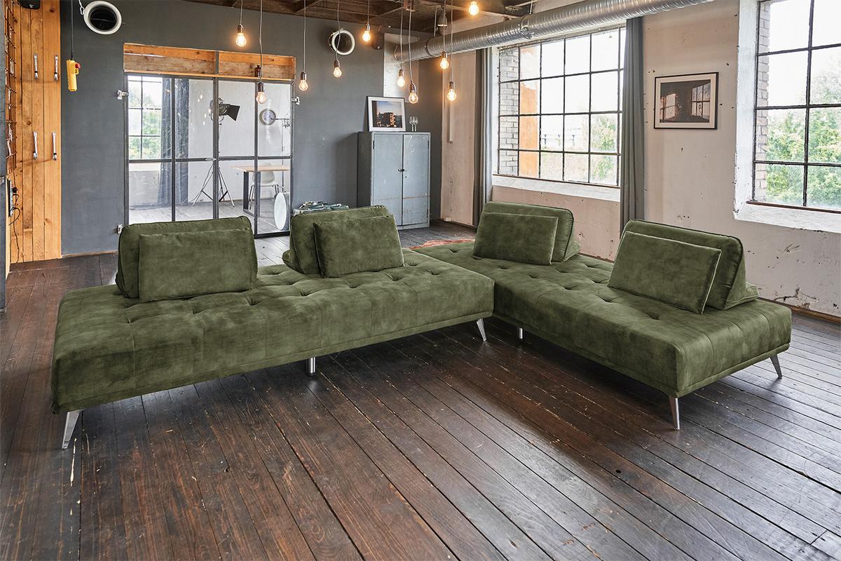 ECKSOFA WIOLO Dunkelgrün Velvet - Dunkelgrün/Silberfarben, Textil/Metall (350/240cm) - KAWOLA