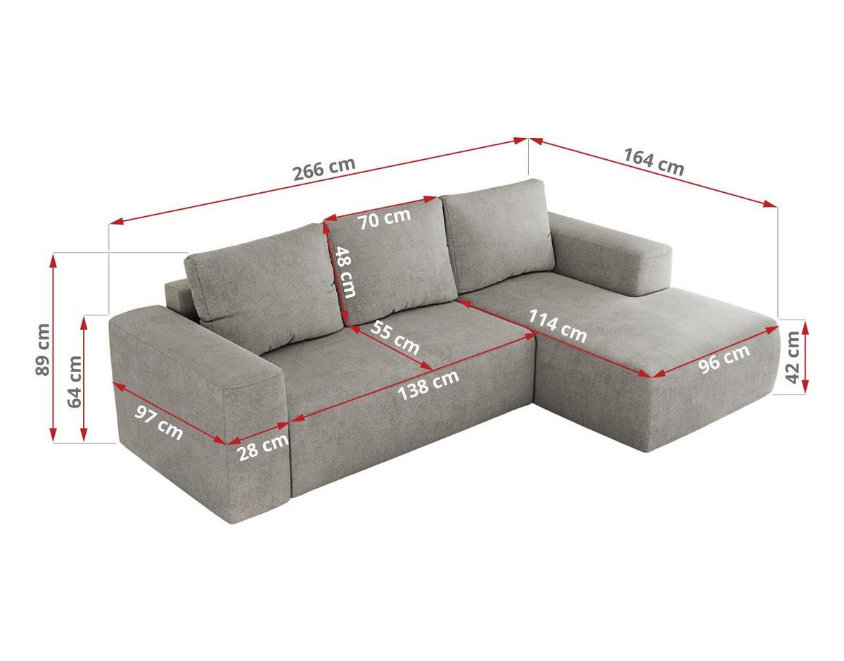 ECKSOFA TRENTINO L Hellgrau Stukture - Links - Hellgrau/Schwarz, Kunststoff/Textil (266/164cm) - MKS