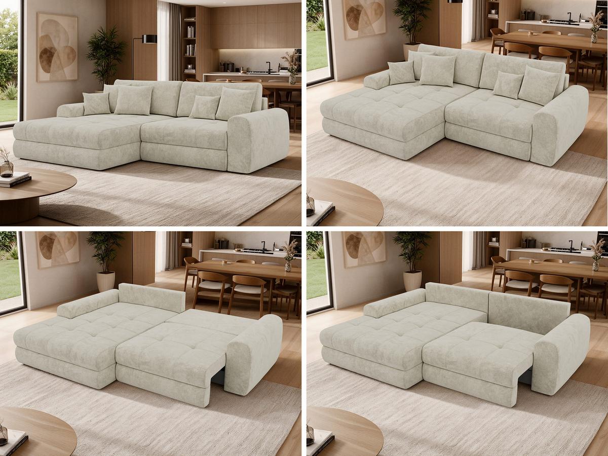 ECKSOFA ARELIA L - Creme Schenille grob gewebt - Rechts Seite - Creme/Schwarz, Kunststoff/Textil (205/292cm) - MKS