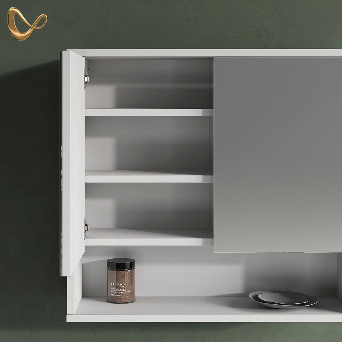 SPIEGELSCHRANK ATERNO Weiß 70 x 65 cm mit 2 Türen - Weiß, Holzwerkstoff (70/65/22.1cm) - Livinity®