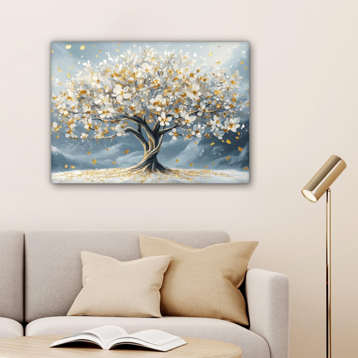 LEINWANDBILD Baum - Winter - Baum des Lebens - Modern - Gold Wandbilder 80x60 cm - Goldfarben, Textil (80/60cm) - MuchoWow