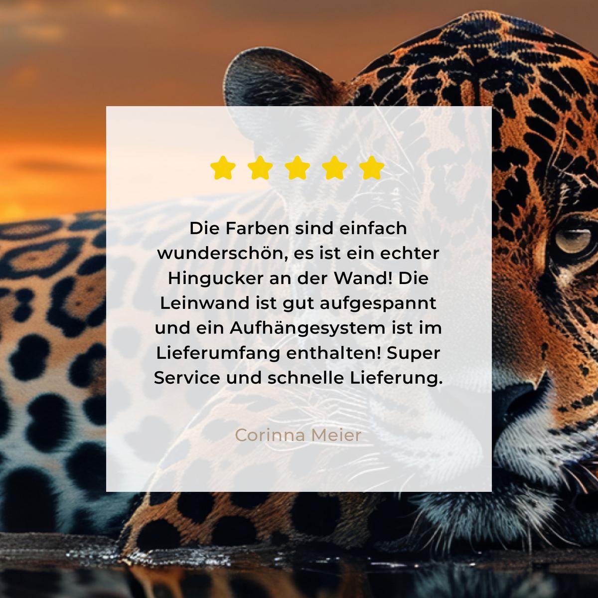 LEINWANDBILD Natur - Leopard - Tier - Sonnenuntergang - Modern XXL 150x100 cm - Orange, Textil (150/100cm) - MuchoWow
