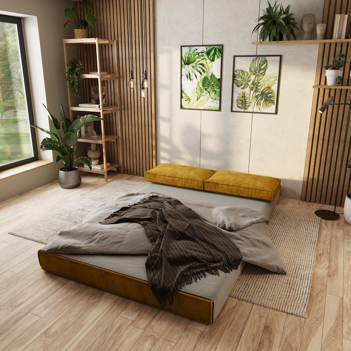 ECKSOFA ANKO modulares Boneless Sofa mit Schlaffunktion Gelb Cordstoff - Gelb, Textil (270/160cm) - MASSENO