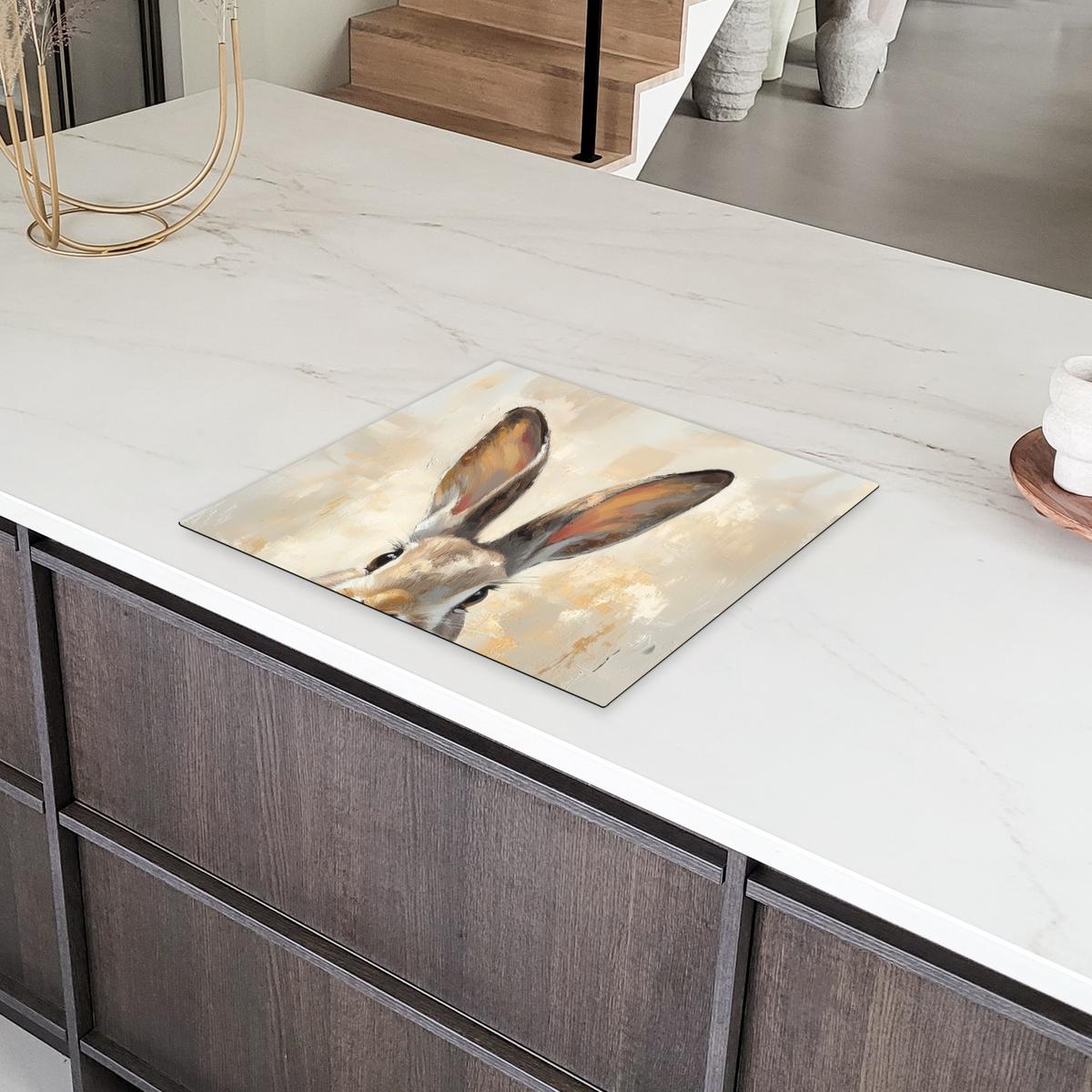 HERDABDECKPLATTE Hase - Ohren - Braun Ceranfeldabdeckung 59x52 cm - Beige, Kunststoff (59/52/0.2cm) - MuchoWow