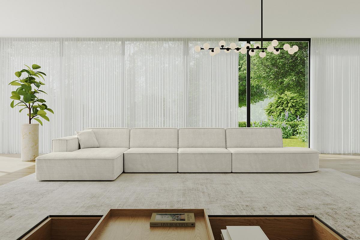 ECKSOFA Ottomane Links IREA-L3-v4 - 412x165x77 cm Creme - Ecru/Champagner, Holzwerkstoff/Textil (412/165cm) - ALTDECOR