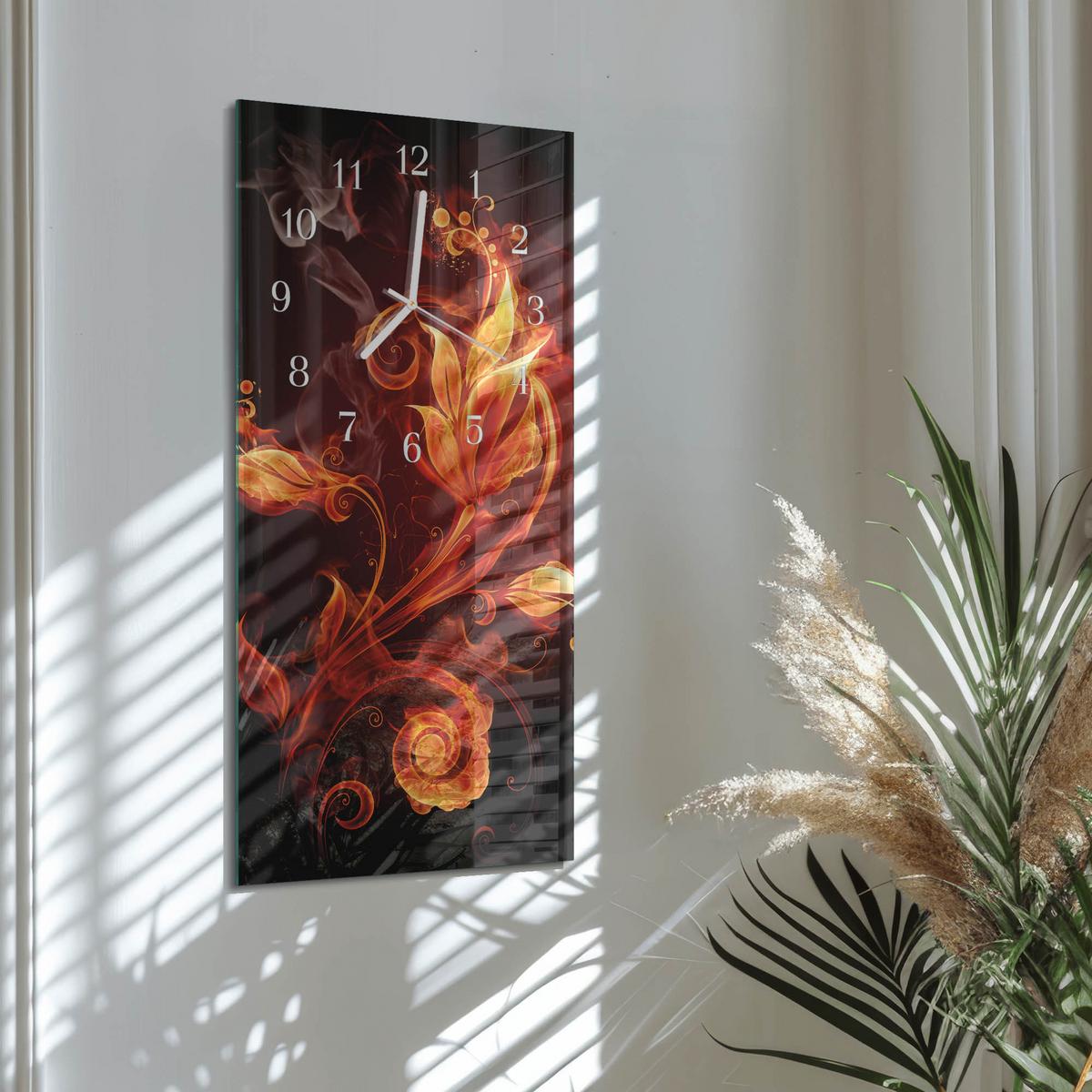 WANDUHR aus Glas 30x60 cm - Feuerblume - Orange, Glas (30/60/0.4cm) - TULUP