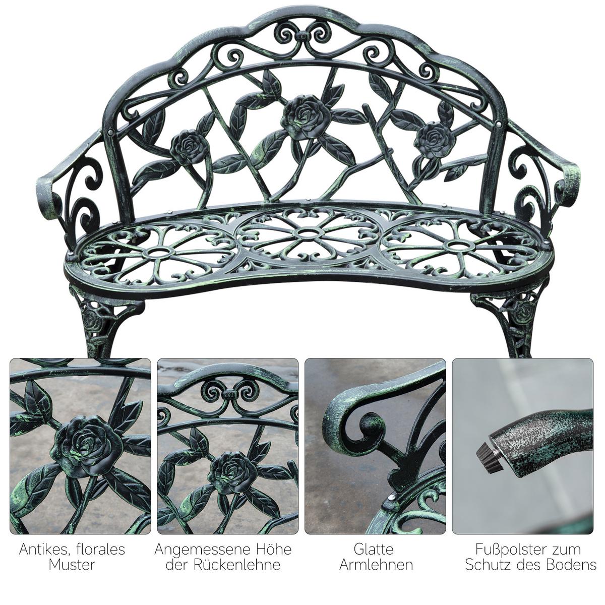 GARTENBANK, Parkbank, 100 x 54 x 78 cm, Metall, Antik Grün - Grün, Metall (54/78/100cm) - Outsunny