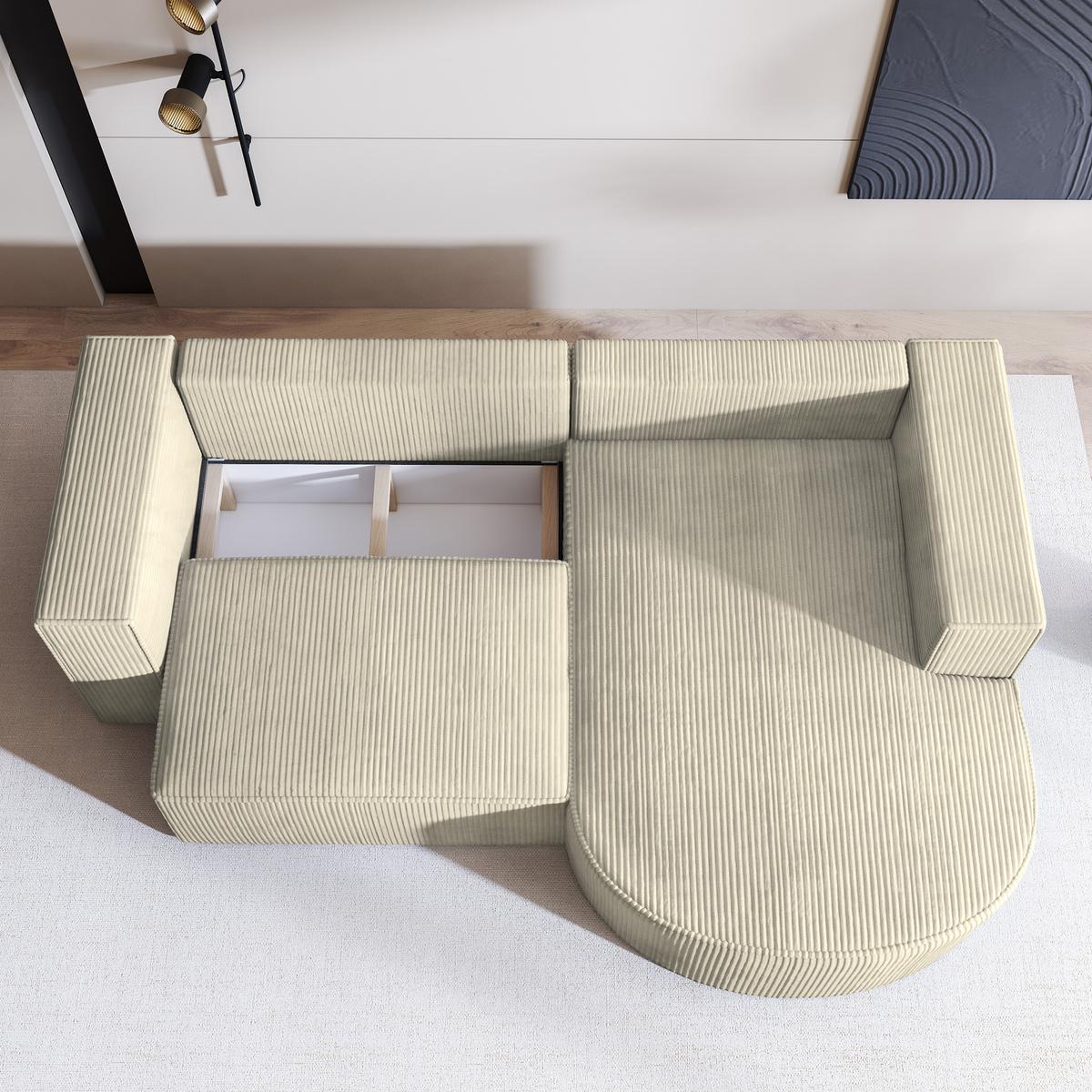 ECKSOFA SORELA P R-S Creme Kordstoff mit Schlaffunktion - Creme, Holz (263/174cm) - MASSENO