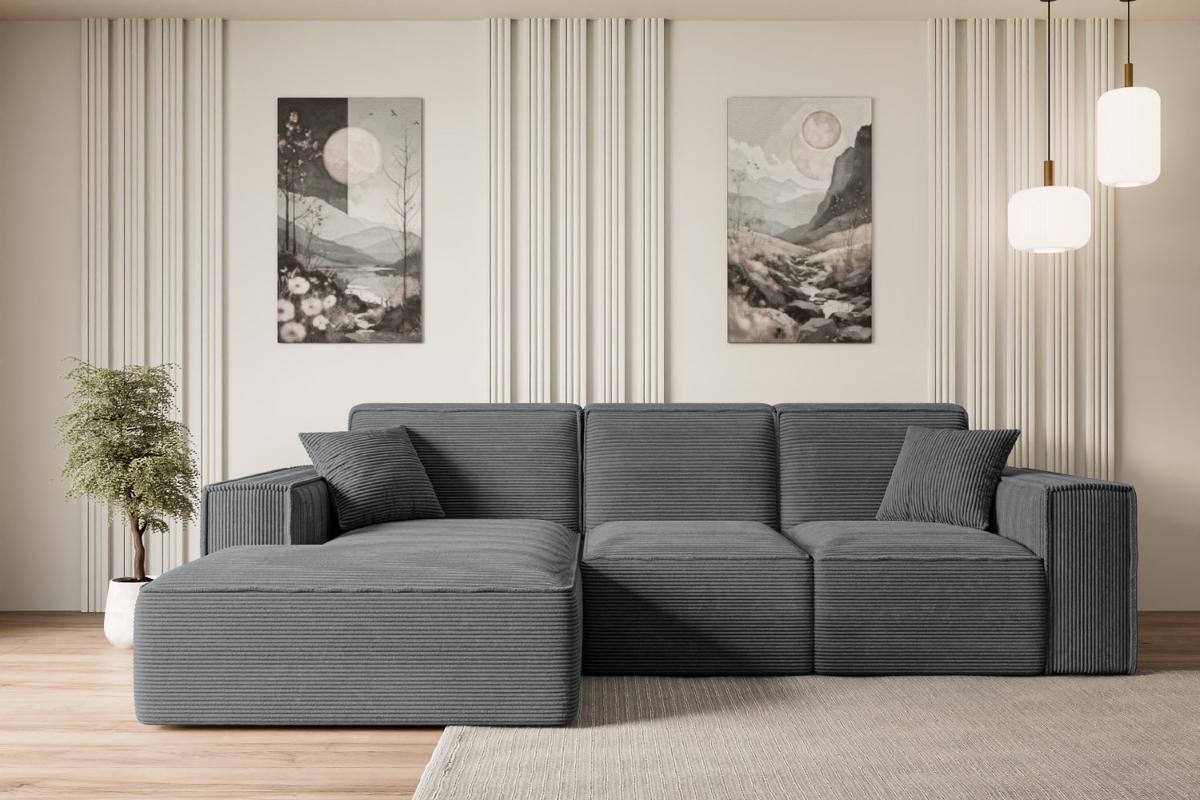 ECKSOFA Ottomane Links SERRA-L - 266x169x80 cm Dunkelgrau Cord - Dunkelgrau/Schwarz, Holzwerkstoff/Kunststoff (165/266cm) - ALTDECOR